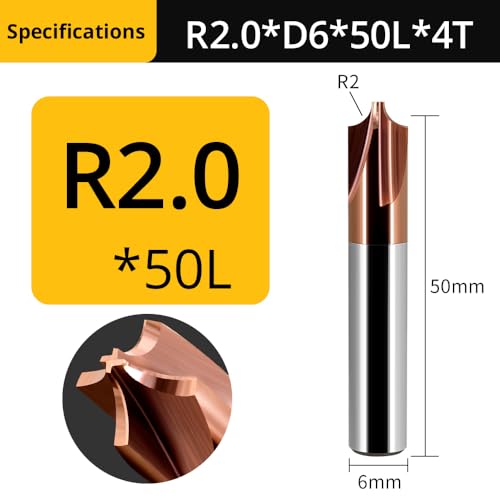 1PC HRC55 Hartmetall Radius Ecke Rundung Fräser R0,5 R1 R2 R3 R6 Ende Mühle Innere R Mühle anfasen Router Bit CNC Werkzeuge(R2xD6x50l) von RTKYYZ