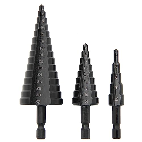 Sechskantschaft, gerade Nut, schwarzer Stufenbohrer, 3–12/4–12/4–20/4–32 mm, Reiben, Stufenbohrer, Turmbohrwerkzeug-Set(Big 3PC set) von RTKYYZ