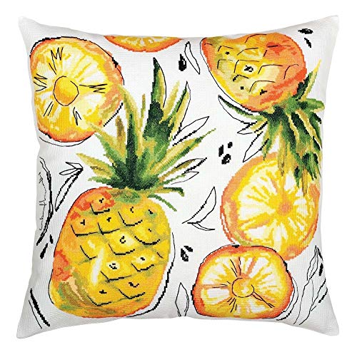 RTO CU055 Goldene Ananas Kreuzstichkissen, Baumwolle, Mehrfarbig, 40x40 cm von RTO