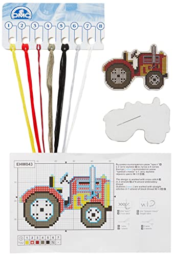 RTO EHW043 Traktor Kreuzstichset auf Holzplatte, Baumwolle, Mehrfarbig, 8.7x6.1 cm von RTO