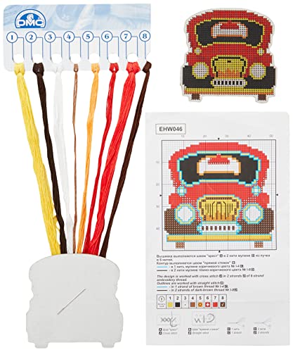 RTO EHW046 Auto Rot Kreuzstichset auf Holzplatte, Baumwolle, Mehrfarbig, 8.8x8.5 cm von RTO