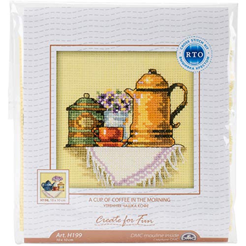 RTO Eine Tasse Kaffee am Morgen Kreuzstichset, Baumwolle, Mehrfarbig, 10x10 cm von RTO