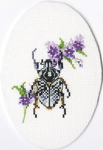 RTO Kreuzstich-Stickset für Erwachsene, Insekten, Natur – Käfer auf Lungenkraut, 8 x 9 cm, 16 CT von RTO