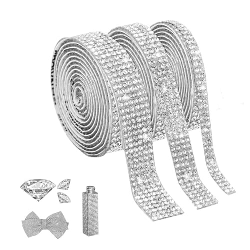 RTRTGS 3 Rollen in 3 Größen Selbstklebende Kristall Strass Aufkleber, Glitzersteine selbstklebend, DIY Diamant Band,（Silber） von RTRTGS