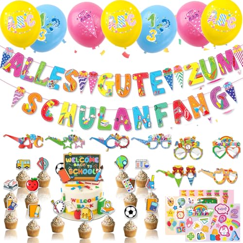 51 Stück Einschulung Deko,Die Schulsaison beginnt Party Decoration,Deutsch Zurück Zu Schule Saison Dekorationen,Tortendeko Einschulung Banner,Für Schulkind Deko Einschulungsdeko Junge Mädchen von RTUHCSP