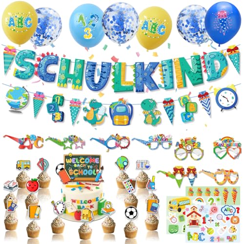 52 Stück Einschulung Deko,Die Schulsaison beginnt Party Decoration,Deutsch Zurück Zu Schule Saison Dekorationen,Tortendeko Einschulung Banner,Für Schulkind Deko Einschulungsdeko Junge Mädchen von RTUHCSP