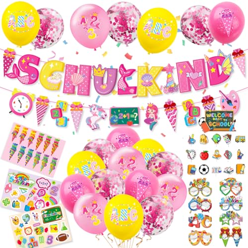 52 Stück Einschulung Deko,Die Schulsaison beginnt Party Decoration,Deutsch Zurück Zu Schule Saison Dekorationen,Tortendeko Einschulung Banner,Für Schulkind Deko Einschulungsdeko Junge Mädchen von RTUHCSP