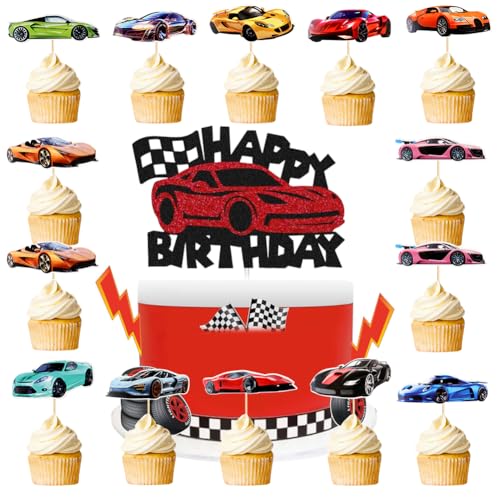 RTUHCSP 25 Stück Cars Tortendeko, Sportwagen Car Cupcake Toppers, Auto Tortendeko, Auto Muffins Deko, Cars Theme Torten Deko, Geburtstag Dekoration für Kinder von RTUHCSP