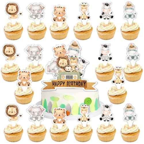 RTUHCSP 73 Stück Tortendeko Tiere, Tortendeko Waldtiere, Waldtiere Tortendeko Geburtstag, Muffin Deko, Cupcake Topper, Dschungel Geburtstag Dekoration für Kinder von RTUHCSP