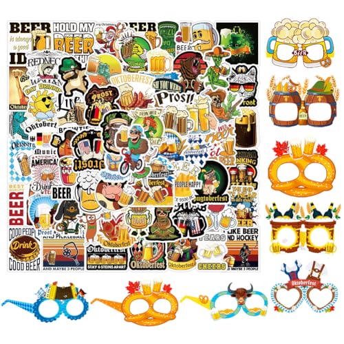 RTUHCSP 8pcs Oktoberfest Partybrille Mit 100 Oktoberfest Aufklebern, Oktoberfest Partybrille Lustig Papier, Oktoberfest Bier Accessoires Bayern Aufkleber Für Wiesn Kostüm Oktoberfest Party Deko von RTUHCSP