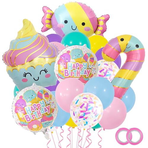 RTUHCSP Eiscreme Folie Ballons Set, Candy Eiscreme Donut Folienballons Set, Sommer Ice Cream Themenorientierte Geburtstags Dekoration Ballons für Geburtstagsdeko Mädchen-23pcs von RTUHCSP