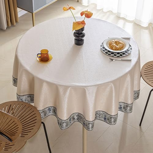 RUANLOV Runde Tischdecke TischläUfer Tischtuch TischwäSche 160cm/63in, Abwaschbar Lotuseffekt, Wachstischdecke PVC Plastik-Tischdecken, Jacquard Tisch Decke, Tischdecke für Hotelrestaurants von RUANLOV