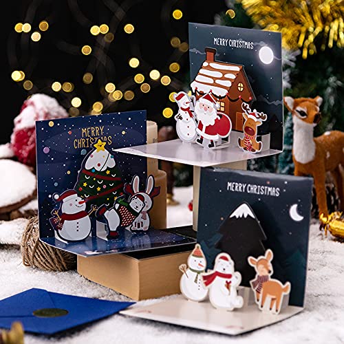 6 Stück 3D Weihnachtskarten mit Umschlag Set, Weihnachtskarte mit unterschiedlichen Pop Up Motiven, Klappkarten Weihnachten Postkarten Karten 3D Grußkarte für Freunde Familie,postkarten weihnachten von RUAVOEY