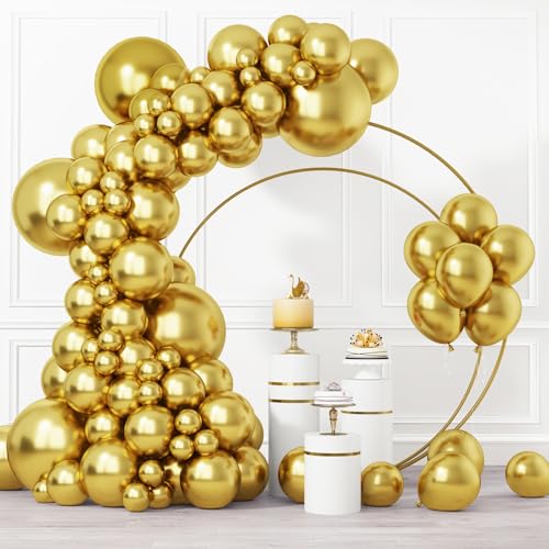 RUBFAC 105 Stück Metallic Gold Luftballons Chrom Gold Ballon Verschiedene Größen 45,7 cm 30,5 cm 10,5 Zoll Gold Latex Ballons für Girlande Bogen Happy New Year Dekorationen 2024 Geburtstag Hochzeit von RUBFAC