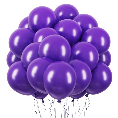 RUBFAC 65 Stück Violette Luftballons Partyballons 30,5 cm violette Luftballons mit Band für Hochzeit, Geburtstag, Abschlussfeier, Babyparty von RUBFAC