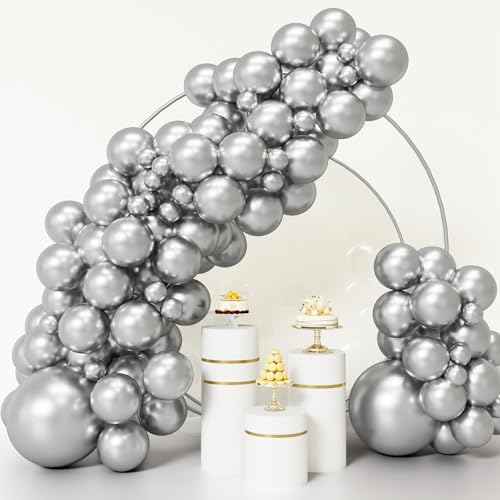 RUBFAC 92pcs Silber Luftballons Verschiedene Größen 5/10/12/18 Zoll Metallic Silber Ballon Girlande für Happy New Year Dekorationen Geburtstag Hochzeit Baby Shower Graduation Party Dekorationen von RUBFAC