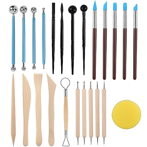 RUBFAC Modellierwerkzeug-Set aus Modelliermasse, Modellierwerkzeug-Set mit Eingabestift und Steinmalerei-Set, lufttrocknender Ton, Modellierwerkzeuge für Töpferei und Skulptur, 24-teilig von RUBFAC