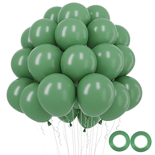 RUBFAC Salbeigrün Luftballons Latex Party Ballons 100pcs 30.5 cm Olivgrün Luftballons für Geburtstag Babyparty Hochzeitstag Dekoration, Grünes Band von RUBFAC