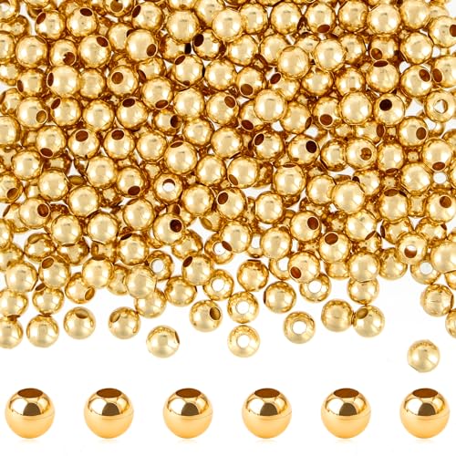 RUBY 4mm Perlen Gold, 300 Stück Goldene Perlen-18K Vergoldete Messingperlen, für DIY Bracelet Ohrringherstellung Making Kit, Partys, Feiertage von RUBY