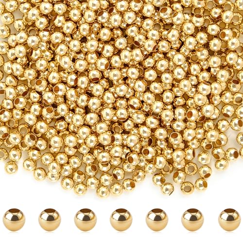 RUBY 3mm Perlen Gold, 600 Stück Goldene Perlen-18K Vergoldete Messingperlen, für DIY Bracelet Ohrringherstellung Making Kit, Partys, Feiertage von RUBY