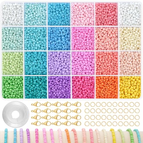 RUBY 3mm Perlen für Armbänder Pastell, 24 Bunte Makkaron Matte Glasperlen zum Auffädeln Perlen zum Auffädeln, Mini Perlenset Charm Kit für DIY Bracelet Making Kit, Feiertage, Partys, Weihnachten von RUBY