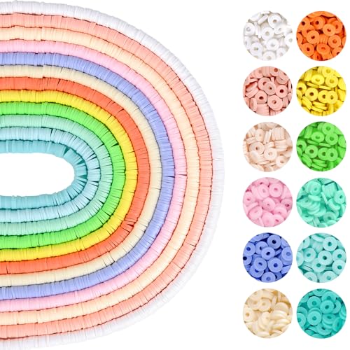 RUBY 4200 Stück Heishi Perlen Bunte 6mm Clay Perlen zum Auffädeln 12 x 40cm, Set für Chocker, Halskette, Armband, Ohrringe, Schmuckherstellung DIY Erwachsene Kinder, Gemischte Farben (I) von RUBY