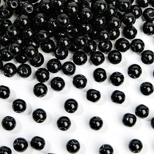 RUBY 60 Stück Schwarze Perlen Schwarz Achat Edelstein Perlen 6mm Runde Lose Perlen mit Loch Edelsteine zum Auffädeln für DIY Armband Halskette Schmuckherstellung von RUBY