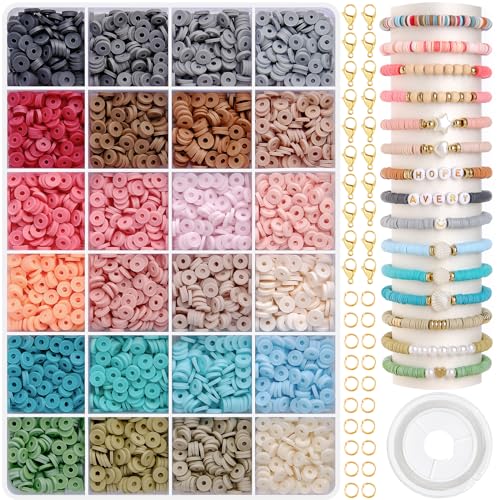 RUBY 6mm Clay Perlen für Armbänder, 24 Farben Perlen Set Perlen zum Auffädeln mit, Polymer Clay Perlen Geschenke für Kinder, Erwachsener zu Weihnachten, Feiertage von RUBY