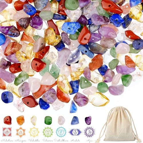 RUBY Edelstein Perlen 400pcs, 7 Chakra Edelsteine zum Auffädeln, Unregelmäßige Naturstein Perlen Verpackung von Baumwolltaschen, zum Basteln Edelsteine Schmuck, Heimdekoration, Weihnachten von RUBY