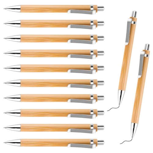 RUCUDIM Kugelschreiber 12 Pcs Kugelschreiber Hochwertig Ergonomischer Bambus Kugelschreiber, Holz Kugelschreiber für Schreiben Journaling Schule Bürobedarf Abschlussgeschenk von RUCUDIM