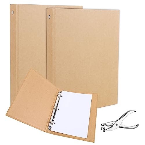 RUCUDIM Kraftpapier Ringordner, Ring Binder Refillable, A5 Ringbuch, Ringbuchordner mit 3 Ringen zum Hinzufügen Prospekthülle Scrapbooking Papiers für Schule,Büro-2 Stück mit Punch von RUCUDIM