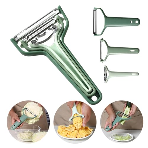 RUDFUZ 1 Set 3 in 1 Großer Gemüseschäler Schneller Maisschäler und Kohlschäler Edelstahl Schäler für Apfel Gemüse Karotte Obst Zucchini Gurke Kartoffelschäler Bulk mit breiter Öffnung, Grün von RUDFUZ