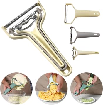 RUDFUZ 1 Set 3 in 1 Großer Gemüseschäler Schneller Maisschäler und Kohlschäler Edelstahl Schäler für Apfel Gemüse Karotte Obst Zucchini Gurke Kartoffelschäler Bulk mit breiter Öffnung, Beige von RUDFUZ