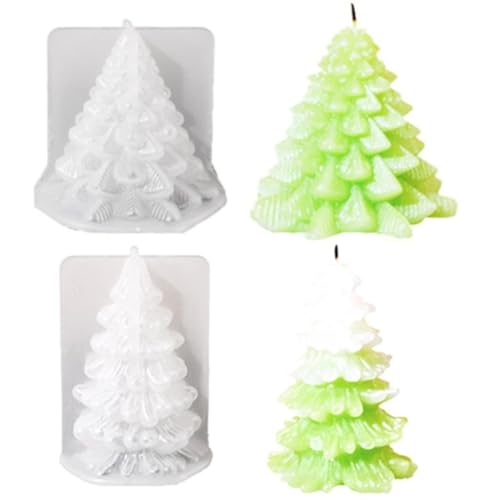 RUDFUZ 2 Stück Weihnachtsbaum-Kerzenformen Weihnachtsbaum 3D Silikon Kerzenform Baum Form Silikon Epoxidharz Form hausgemachte Seife Wachs Harz Gießen für DIY Handwerk Weihnachten Party Supplies von RUDFUZ