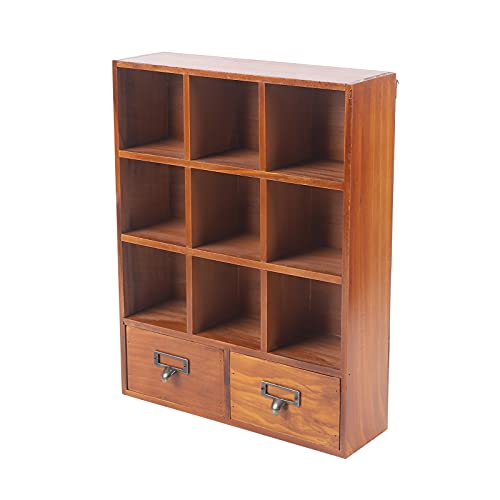 Holz Schublade Organizer, Kleiner Holzschrank mit 9 Fächer und 2 Schubladen, Schubladen Organizer, Desktop-Storage-Schrank, Mini-Kommode für Kleinigkeiten, 33.3 x 10 x 42.5cm von RUETERY