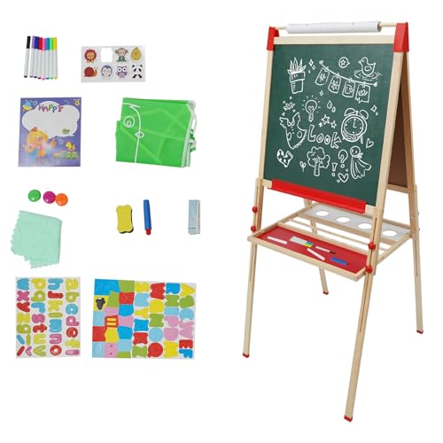 Tafel Kinder und Whiteboard, 2in1 Doppelseitige Zeichentafel, Staffelei Kinder, Magnettafel Kinder, 90-165cm Verstellbare Höhe, Maltafel Kinder für Zeichnen, Kritzeln und Schreiben von RUETERY