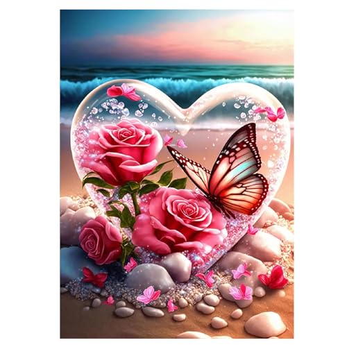 RUGBOL 5D Diamond Painting Kinder Set, Diamant Painting Bilder, DIY Mosaikherstellung Kinder Erwachsene,Rose Herz Diamant Bilder Arts Craft für Home Wand Décor（30x40CM） von RUGBOL