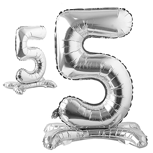 101,6 cm stehende Buchstabenballons Silber Alphabet Zahlen Ballon Folie Mylar-Party Hochzeit Bachelorette Geburtstag Brautparty Abschlussfeier Jubiläum Feier Dekoration (101,6 cm Ständer Silber 5) von RUIANSI