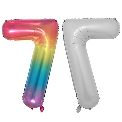 40,6 cm regenbogenfarbene bunte Jelly Digital Zahlen Folie Mylar-Luftballons 0-9 Babyparty Geburtstag Party Dekoration Banner (40,6 cm Jelly 7) von RUIANSI