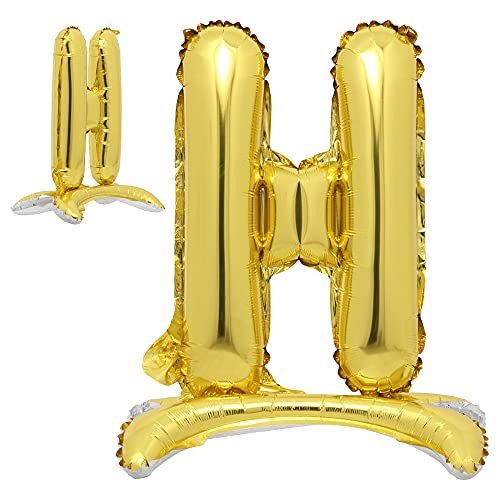 81,3 cm stehende Buchstabenballons Gold Alphabet Zahlen Ballons Folie Mylar-Party Hochzeit Bachelorette Geburtstag Brautdusche Abschlussfeier Jubiläum Feier Dekoration (81,3 cm Ständer Gold H) von RUIANSI