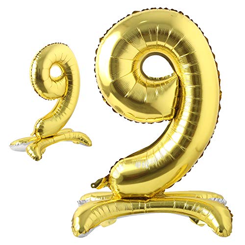 81,3 cm stehende Buchstabenballons Gold Alphabet Zahlen Ballons Folie Mylar-Party Hochzeit Bachelorette Geburtstag Brautparty Abschlussfeier Jubiläum Feier Dekoration (81,3 cm Ständer Gold 9) von RUIANSI