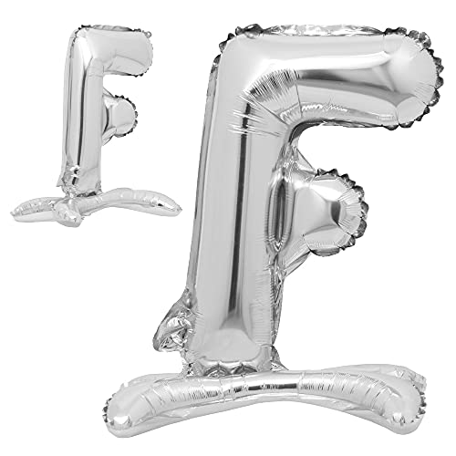 81,3 cm stehende Buchstabenballons Silber Alphabet Zahlen Ballons Folie Mylar-Party Hochzeit Bachelorette Geburtstag Brautdusche Abschlussfeier Jubiläum Feier Dekoration (81,3 cm Ständer Silber F) von RUIANSI