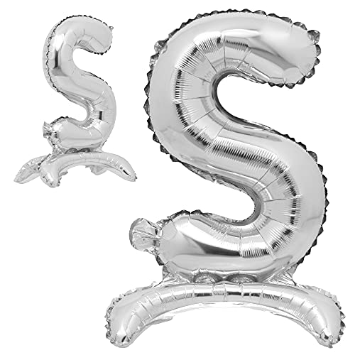 81,3 cm stehende Buchstabenballons Silber Alphabet Zahlen Ballons Folie Mylar-Party Hochzeit Bachelorette Geburtstag Brautdusche Abschlussfeier Jubiläum Feier Dekoration (81,3 cm Ständer Silber S) von RUIANSI