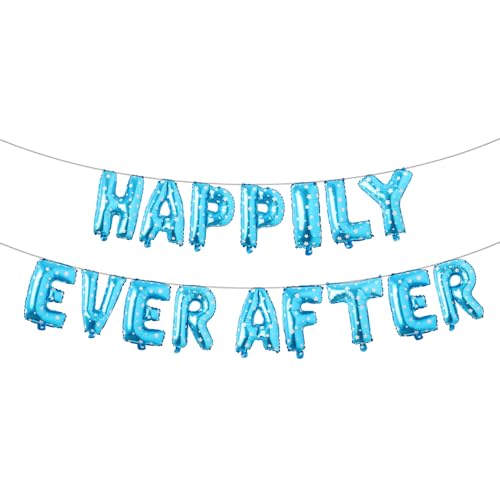 Brautdusche Hochzeitsdekorationen Schilder Just Married Dekorationen Happily Ever After Luftballons Schild Junggesellinnenabschied Banner Verlobung Banner Brautparty Dekor (Happy Ever After Blue Star) von RUIANSI