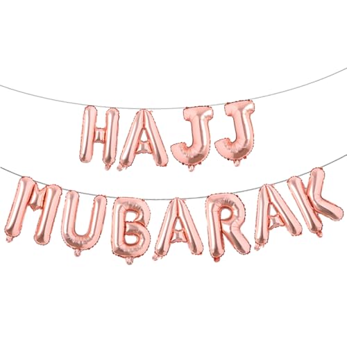 HAJJ MUBARAK Partyballon für Festivalversammlungen, Dekorationen, Eid Mubarak Partyzubehör, Dekorationen (HAJJ MUBARAK Roségold) von RUIANSI