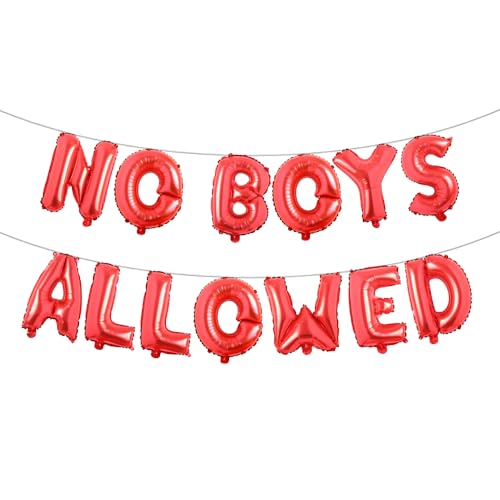 Pyjama Mean Girls Ladies Night Dekorationen für Erwachsene – Luftballon-Banner "No Boys Allowed" – Slumber Sleepover Spa Party Supplies für Mädchen (keine Jungen erlaubt, Rot) von RUIANSI