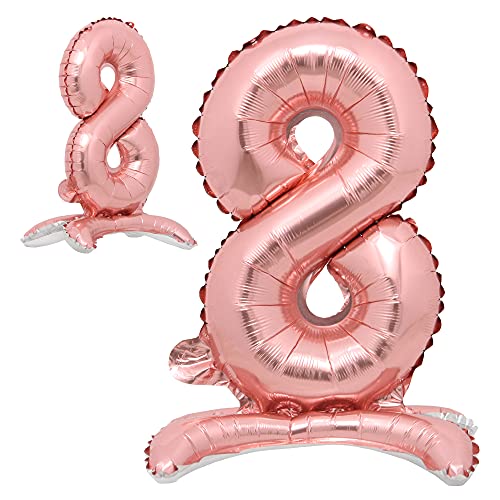 Stehende Rose Gold 81,3 cm Buchstaben Ballons Alphabet Ballons Folie Mylar-Party Hochzeit Bachelorette Geburtstag Brautdusche Abschlussfeier Jubiläum Feier Dekoration (81,3 cm Ständer Rose Gold 8) von RUIANSI