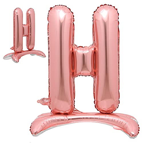 Stehende Rose Gold 81,3 cm Buchstaben Ballons Alphabet Ballons Folie Mylar-Party Hochzeit Bachelorette Geburtstag Brautdusche Abschlussfeier Jubiläum Feier Dekoration (81,3 cm Ständer Rose Gold H) von RUIANSI