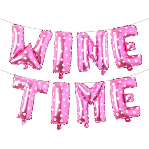 Wine Time Luftballon-Banner, mehrfarbig, Party-Dekorationen, Schild (WINE TIME rosa Herz) von RUIANSI