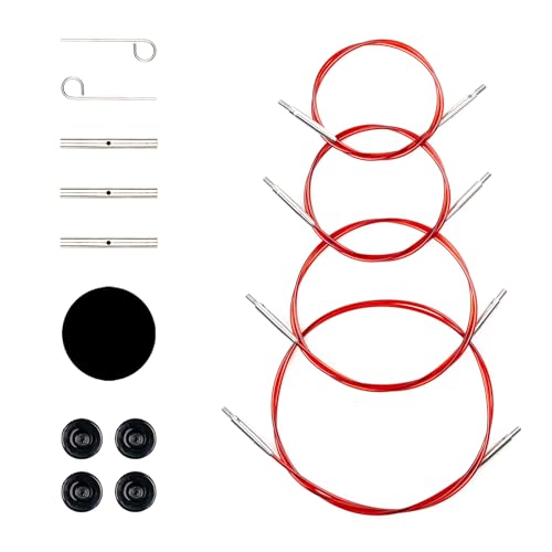 Ruidi Austauschbares Kabel-Set für RUIDI austauschbare Rundstricknadeln (Rot, 32 cm, 38 cm, 43 cm, 56 cm) (Rotes Nylon (Drehgelenk), 35 cm, 40 cm, 50 cm, 60 cm) von RUIDI